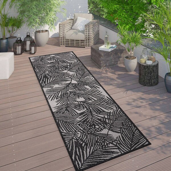 World Rug Gallery Contemporary Palm Leaf Textured Flat Weave Indoor/Outdoor Area Rug 2' x 7' Black 118BLACK2X7 - main